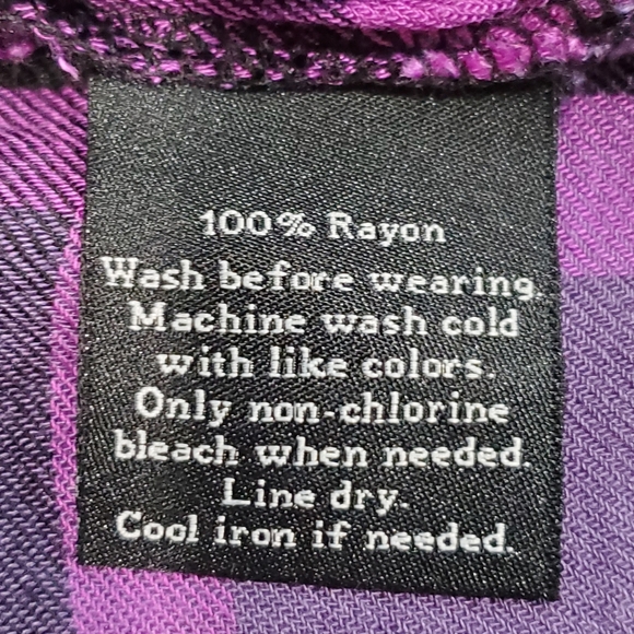 Rock & Republic Purple Black Plaid Button Up Shirt Top Size L Adjustable Sleeve - Picture 5 of 7